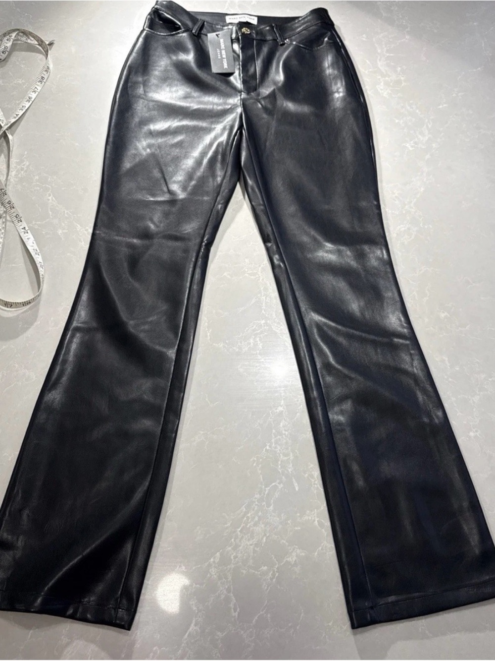 NWT Marc New York Black Faux Leather Flare Wide-Leg Jeans